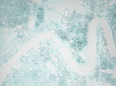 simplified map of the city of brisbane aerial view. 3d rendering