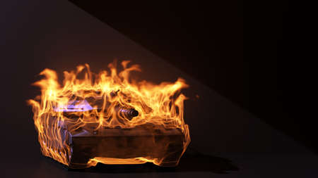 burning tank on black background with copy space. 3d renderingの写真素材