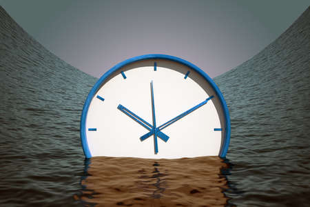 concept clock sinks into the curved surface sea. 3d renderingの写真素材