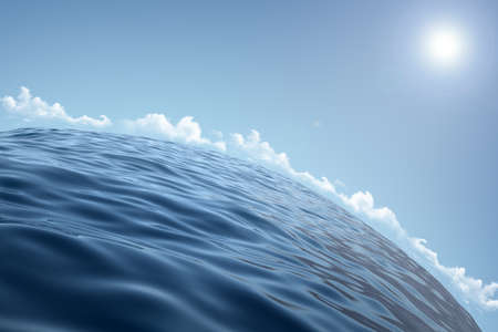 curved ocean surface with horizon. 3d renderingの写真素材