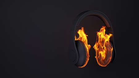 black burning headphones on a black background copy space. 3d renderingの写真素材