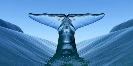 ice whale tail out of the waves water. 3d rendering