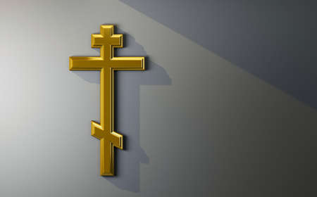 golden orthodox cross on black copy space. 3d renderingの写真素材