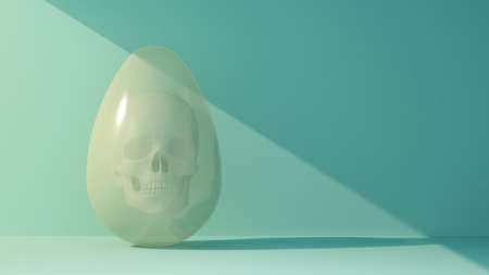 transparent chicken egg with a human skull inside. 3d renderingの写真素材