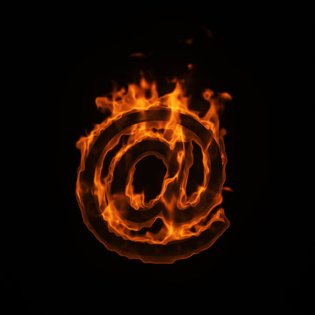 burning email symbol on black background. 3d rendering
