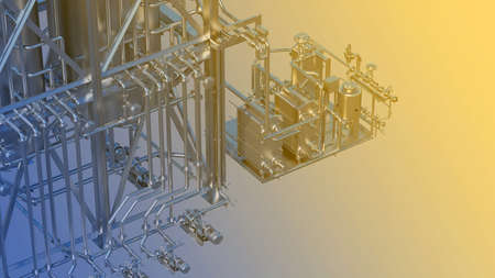 close up industrial background with pipes engines. 3d rendering