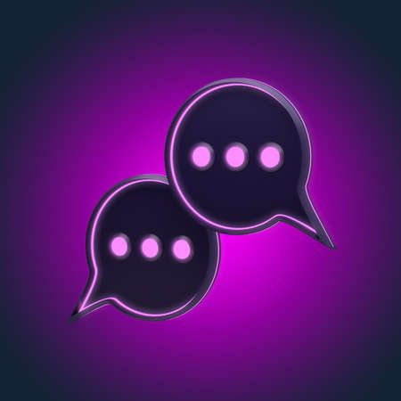 dark 3d icon of online communication with neon lines. 3d rendering