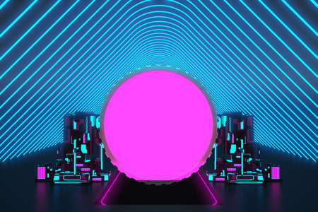 futuristic coin night mockup. 3d renderingの写真素材