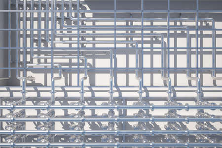 industrial background with metal structures from pipes. 3d rendering