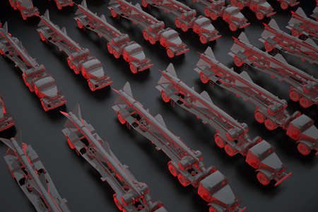 large black group nuclear launcher truck. 3d renderingの写真素材