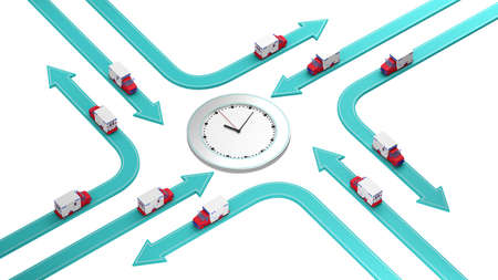 Ambulance on arrows of different directions isolated on white. 3d renderingの写真素材