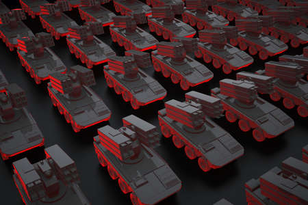 large black group rocket launcher truck. 3d rendering