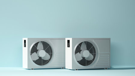 two outdoor air conditioner units with copy space. 3d renderingの写真素材