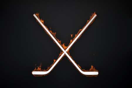 two intersecting hockey sticks on a black background. 3d renderingの写真素材