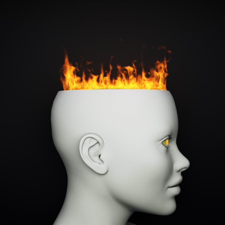 fire inside head side view isolated on black. 3d renderingの写真素材