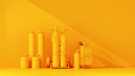 set of technical balloons in plain orange color with copy space. 3d renderingの写真素材