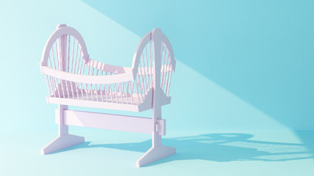 beam of light on a pink empty crib. 3d renderingの写真素材