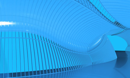 background with parametric architectural curved corridor in blue tones. 3d renderingの写真素材