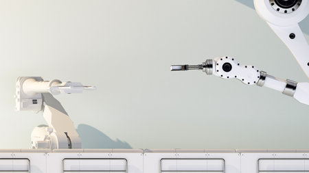 template with conveyor and two robotic arms. 3d renderingの写真素材
