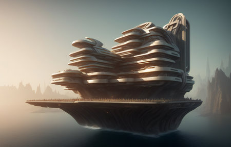 futuristic area of the city on island the sea. generative aiの素材