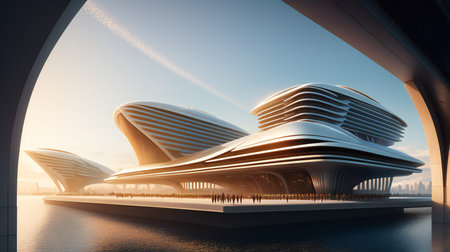 futuristic area of the city on island the sea. generative aiの素材