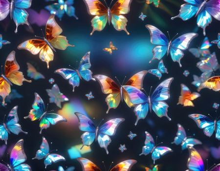 background with holographic futuristic butterfliesの素材