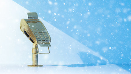 gold credit card payment device with copy space at winter. 3d rendering