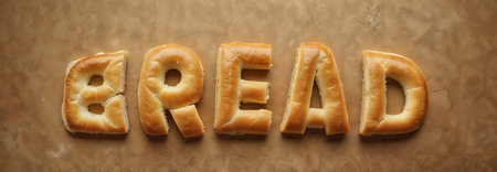 inscription bread in the form of bakery productsの写真素材