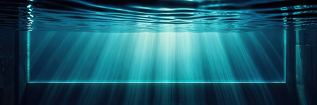 background with a rectangular opening with rays of light underwaterの写真素材