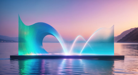 wall abstract holographic light waves in seascapeの素材