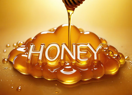dripping honey turns into the letters "honey"の素材