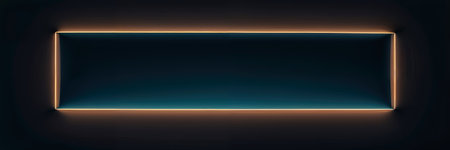 background with a rectangular recess illuminated by a contour with light in a black wallの素材