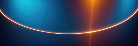 background with blue gradient and orange light curved lineの素材