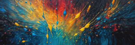 canvas painted with blue, yellow, and red paint close upの素材