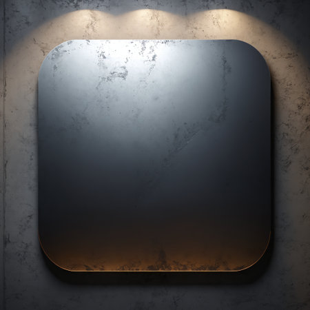 rectangular mirror with a reflection of a light source on its surface concreteの素材