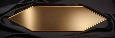 golden hexagonal set against a smooth black fabric backdrop, evoking luxury and minimalism with its elegant geometric designの素材