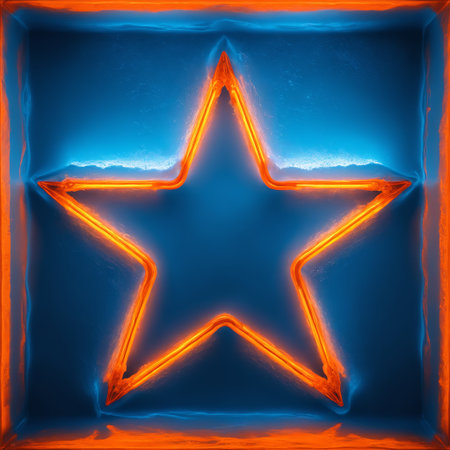 glowing, orange-lit star frame with melting ice formations along its edges contrasts the warmth of light with the coolness of ice, symbolizing the juxtaposition of fragilityの素材