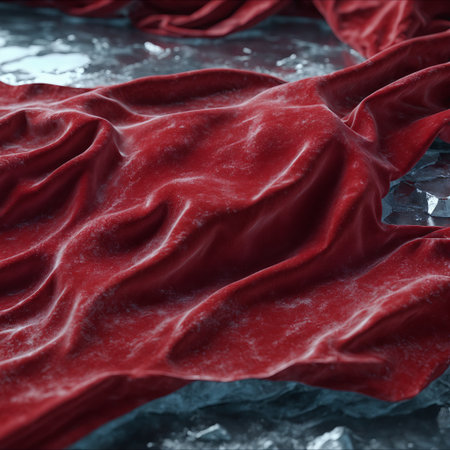 close-up of rich red velvet fabric, showing elegant folds and a luxurious textureの素材