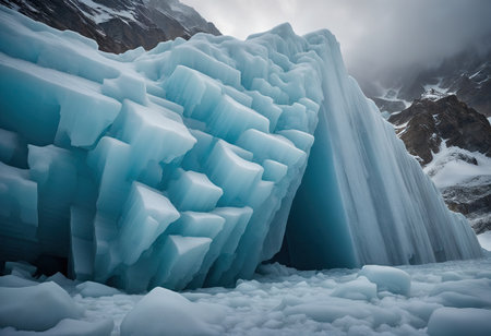 massive iceberg nestled within the majestic mountainsの素材