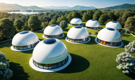 modern architectural structure located in a natural landscape.の素材