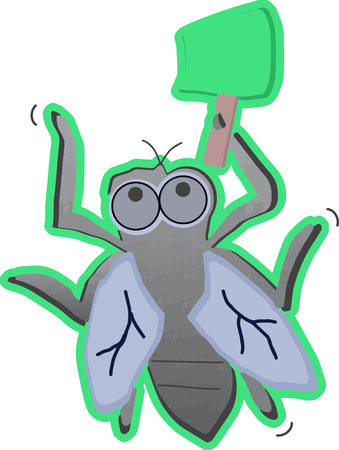 Cartoon fly with swatterのイラスト素材