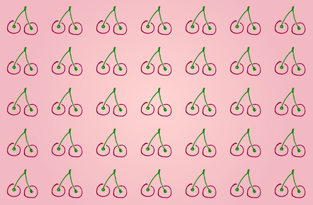 Background with pattern of hand-drawn cherriesのイラスト素材