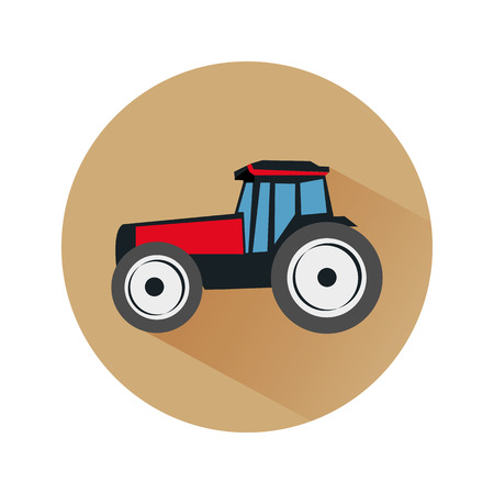 Vector flat icon of tractor on the soil background with shadowのイラスト素材