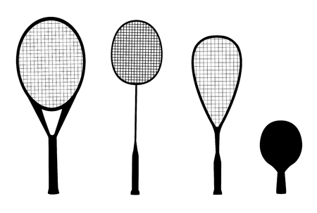 Silhouettes of racquet sports - rackets for tennis, table tennis, badminton and squashのイラスト素材