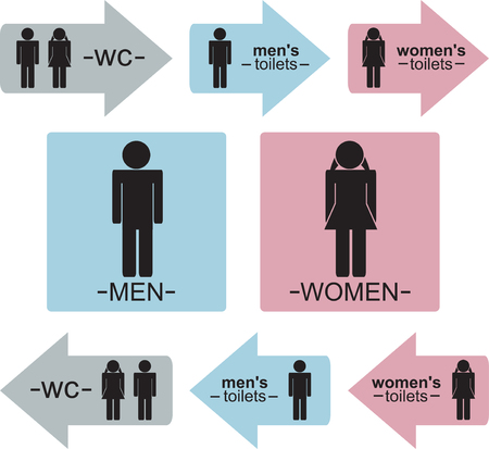 Mens and women's WC signs and indicators in three colors (Blue, Pink and Gray).のイラスト素材
