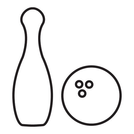 Outline bowling pins and bowling ball isolated on white background. Line icon.のイラスト素材