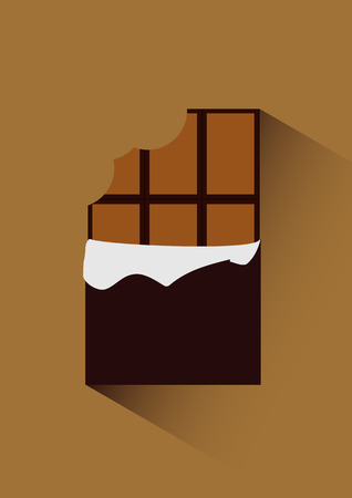 Vector flat icon illustration of unpacked bitten chocolate isolated on background with shadowのイラスト素材