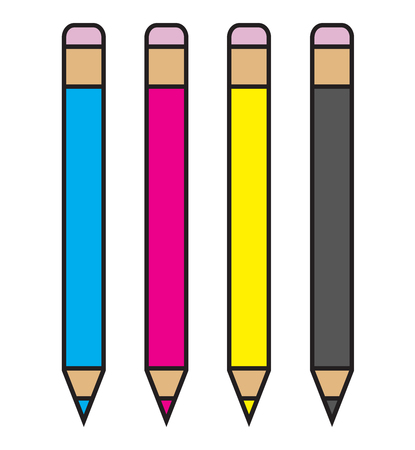 illustration of cmyk crayons - cyan, magenta, yellow, blackのイラスト素材