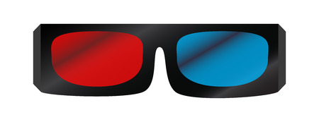 Vector illustration of black 3D cinema glasses isolated on white background. Red and blue glass for 3D effect.のイラスト素材