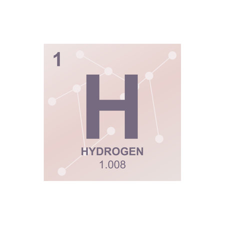 Vector chemical symbol of hydrogen from the periodic table of the elements on the background from connected molecules. The symbol is isolated on a white background.のイラスト素材